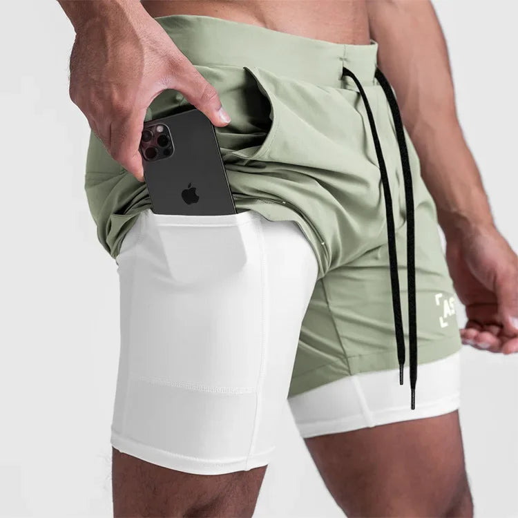 ASRV Mens Quick Dry 2 in 1 Double-deck gym Shorts