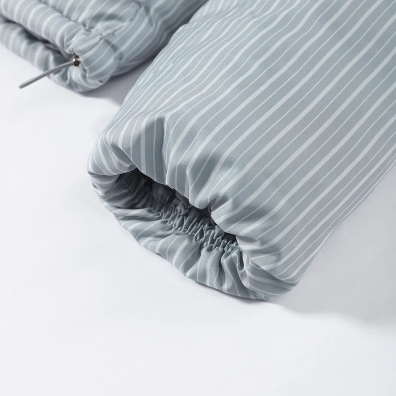 Chic Striped Hooded Puffer Coat Set