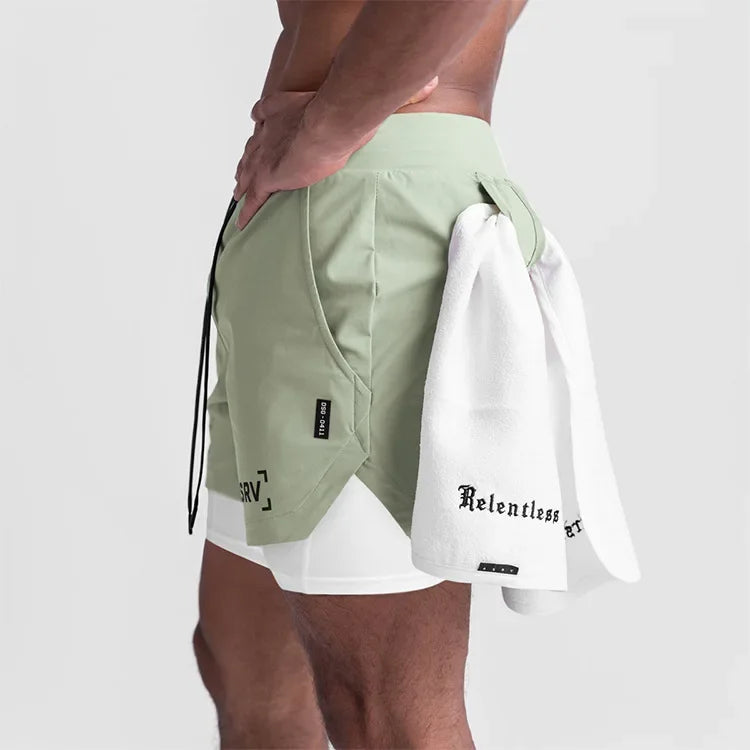 ASRV Mens Quick Dry 2 in 1 Double-deck gym Shorts