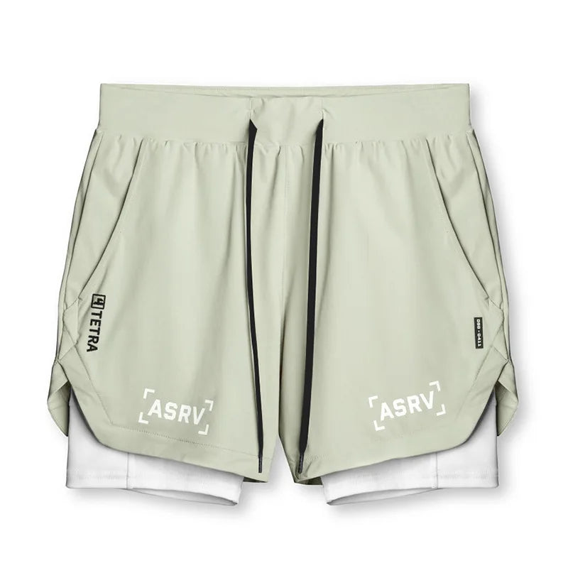 ASRV Mens Quick Dry 2 in 1 Double-deck gym Shorts