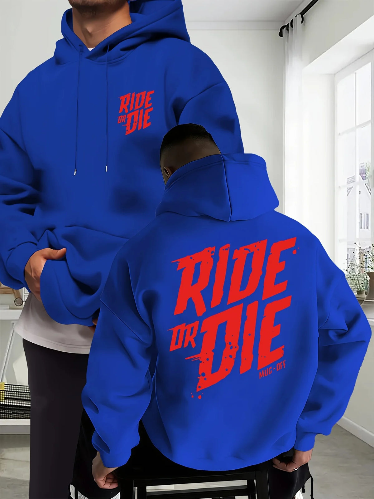 Ride Or Die Letter Graphic Men's Biker Hoodie