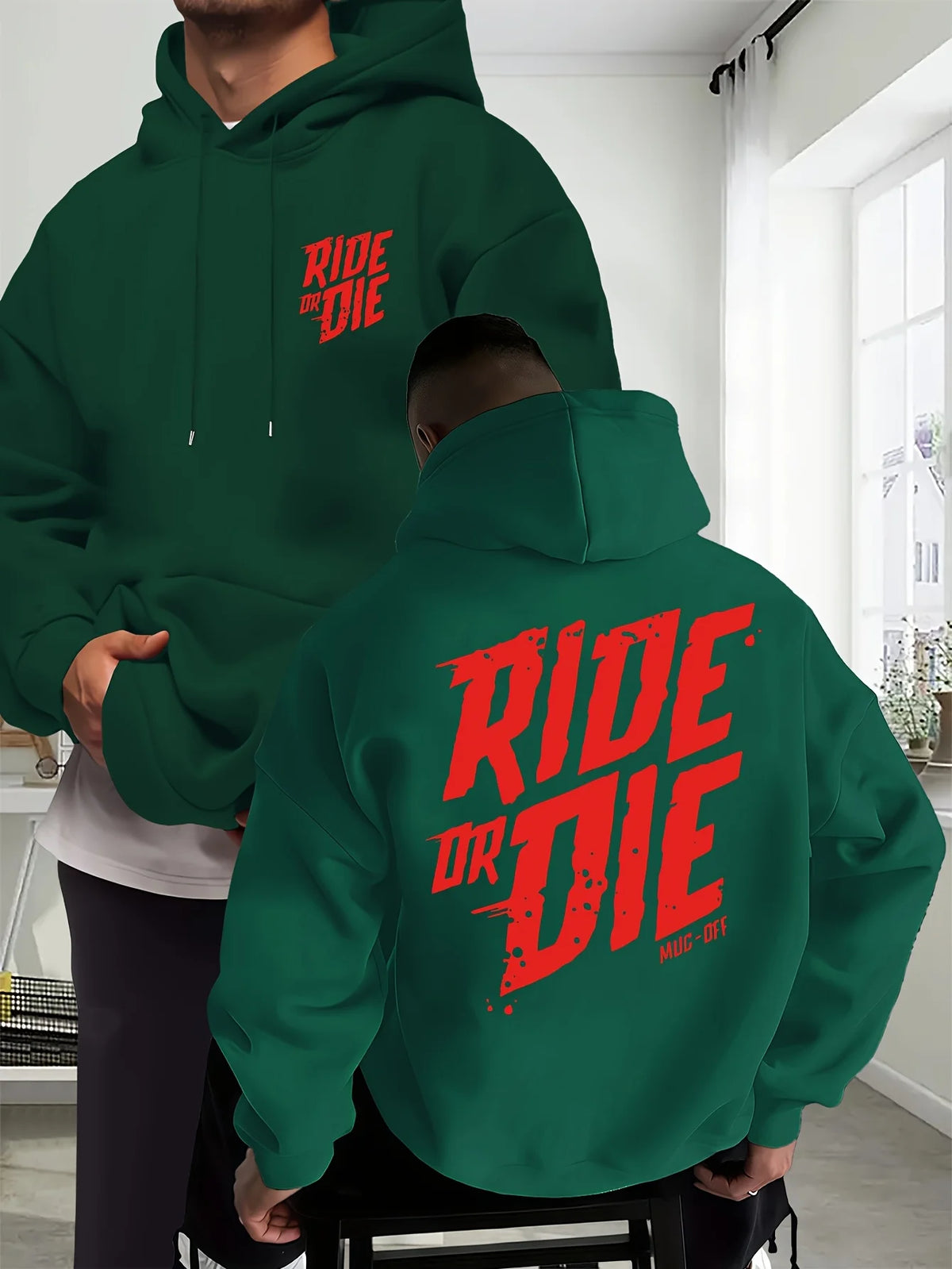 Ride Or Die Letter Graphic Men's Biker Hoodie