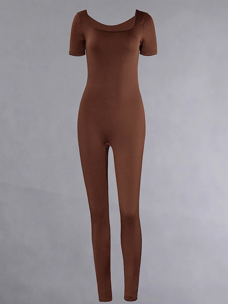 Women's Short Sleeve Solid Color One-piece