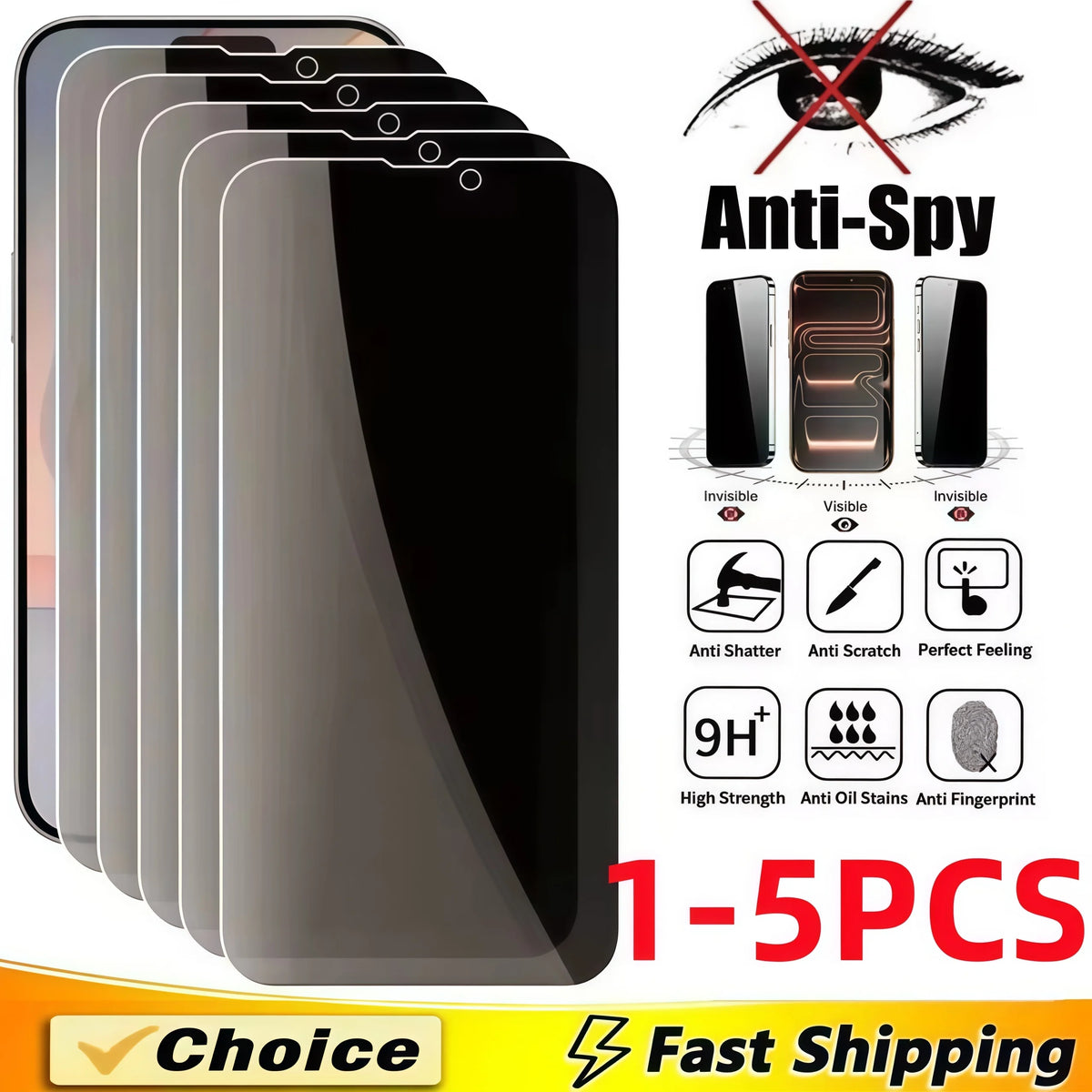 1-5pcs Full Cover Anti Spy Screen Protector