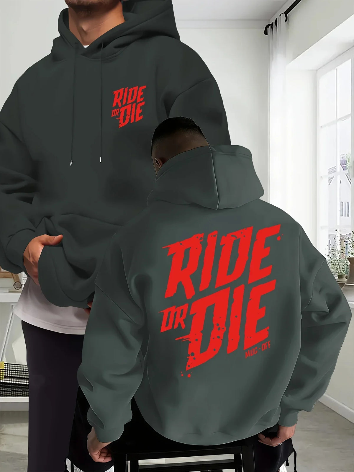 Ride Or Die Letter Graphic Men's Biker Hoodie