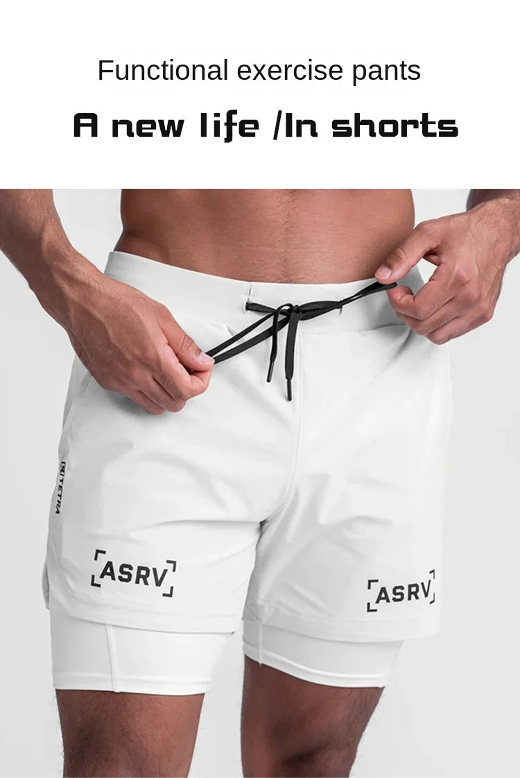 ASRV Mens Quick Dry 2 in 1 Double-deck gym Shorts