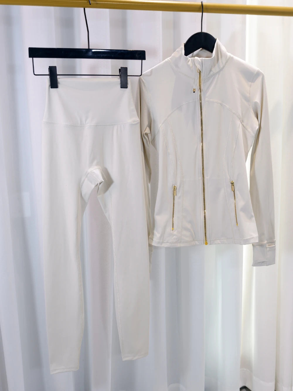 Gold zipper jacket and yoga pants set