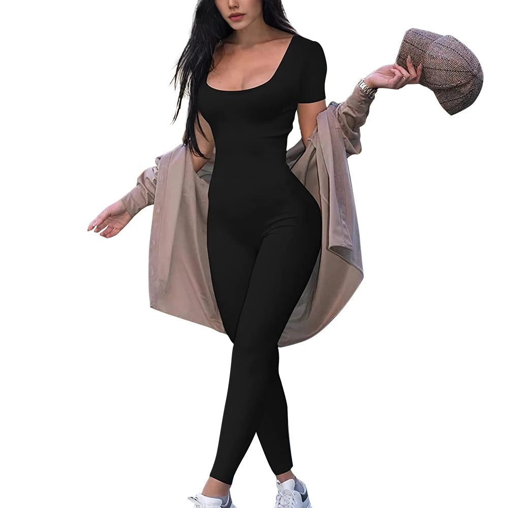 Women's Short Sleeve Solid Color One-piece