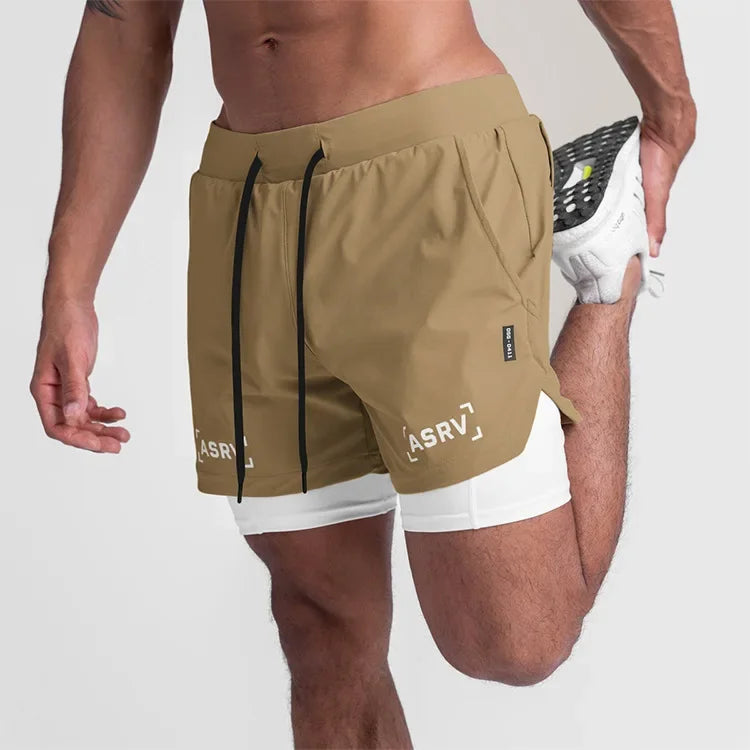 ASRV Mens Quick Dry 2 in 1 Double-deck gym Shorts