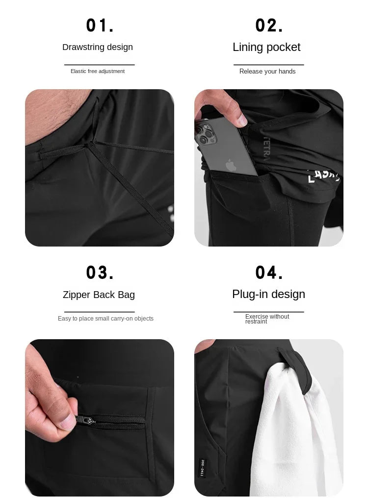ASRV Mens Quick Dry 2 in 1 Double-deck gym Shorts