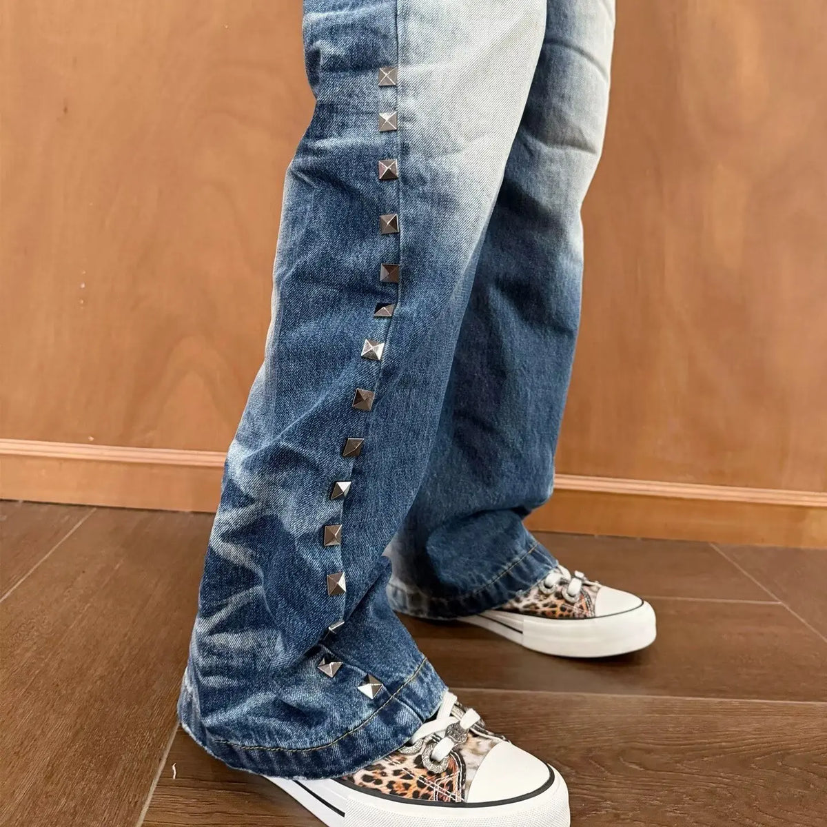 Vintage Washed Rivet Denim Jeans
