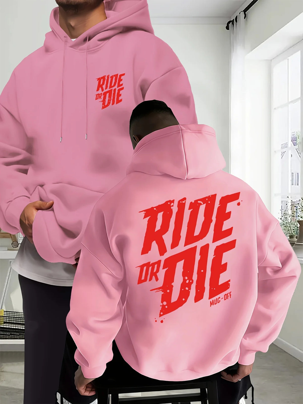Ride Or Die Letter Graphic Men's Biker Hoodie