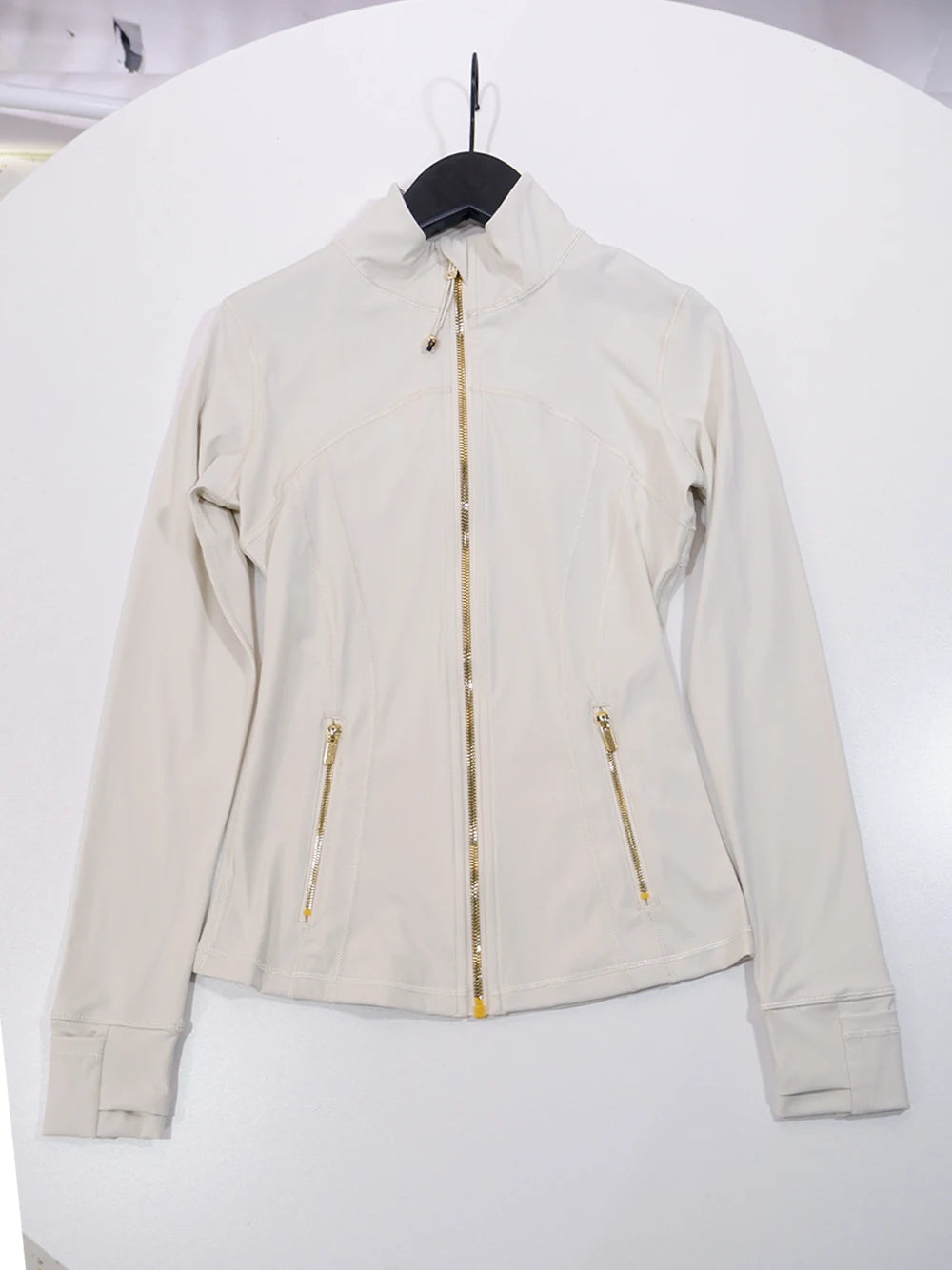 Gold zipper jacket and yoga pants set