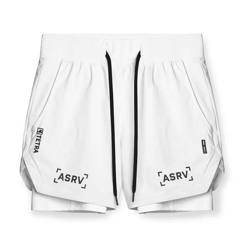ASRV Mens Quick Dry 2 in 1 Double-deck gym Shorts