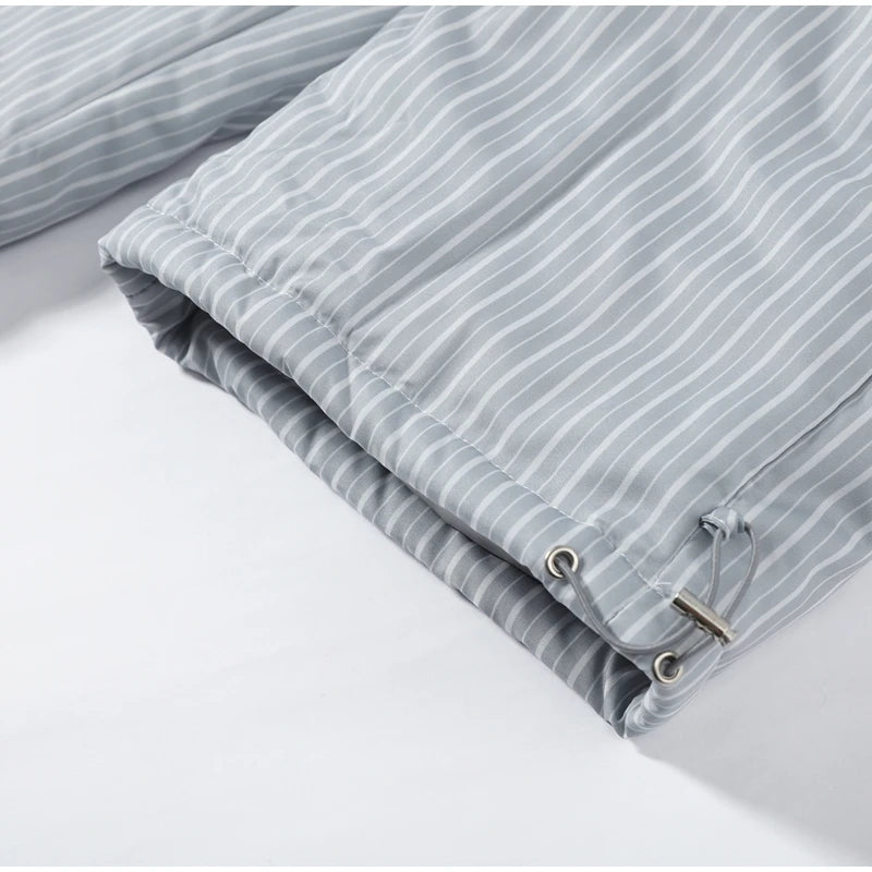 Chic Striped Hooded Puffer Coat Set