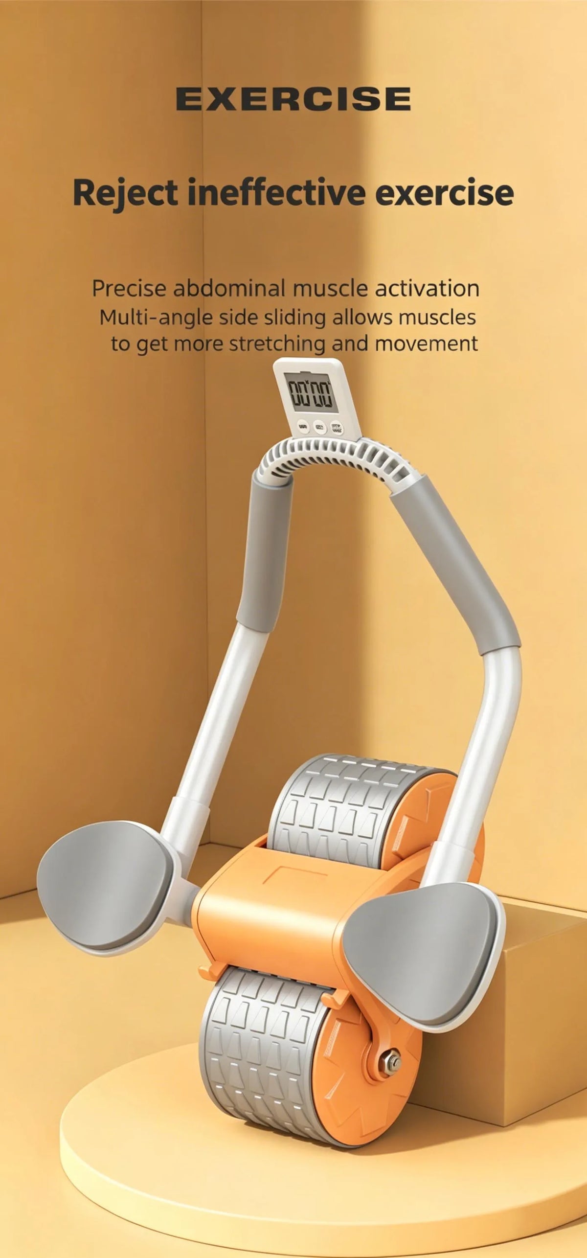 New Ab Roller Wheel with Knee Mat & Timer Automatic with Elbow Support