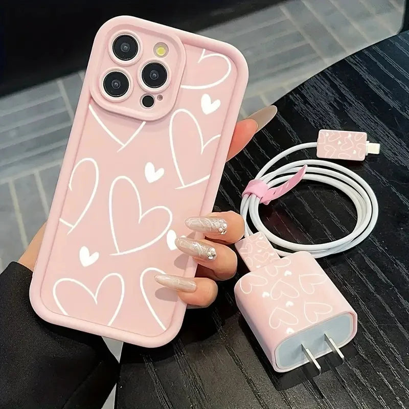 Cute Pink Love Heart Phone Cases For iPhone