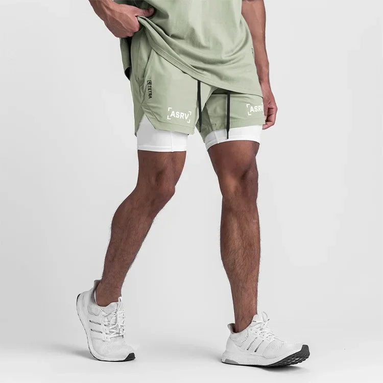 ASRV Mens Quick Dry 2 in 1 Double-deck gym Shorts