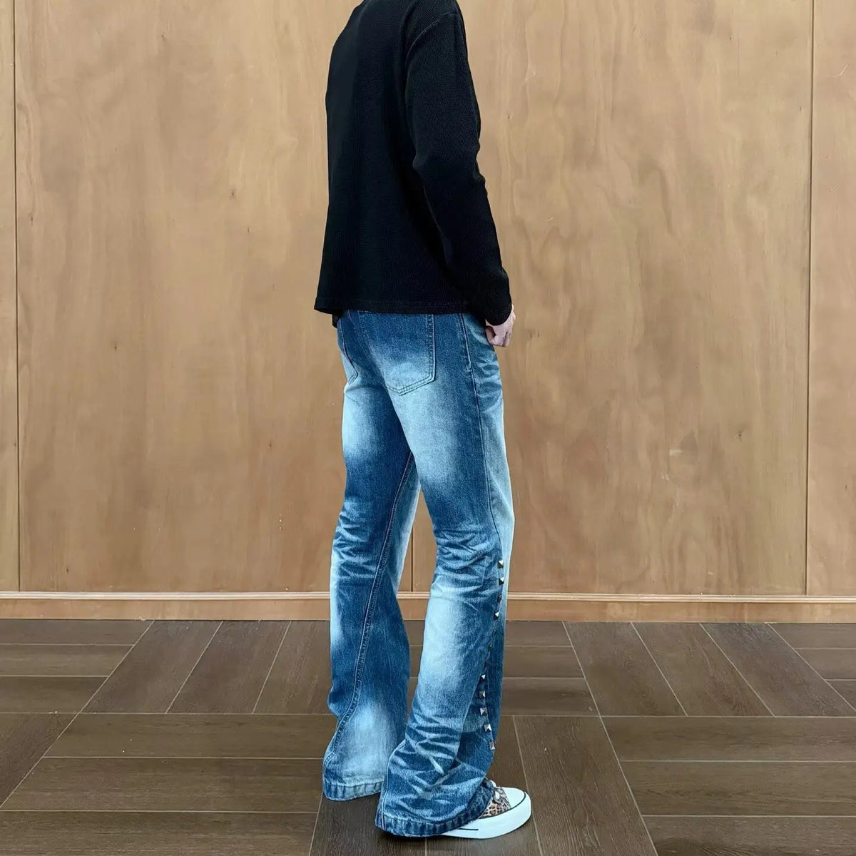 Vintage Washed Rivet Denim Jeans