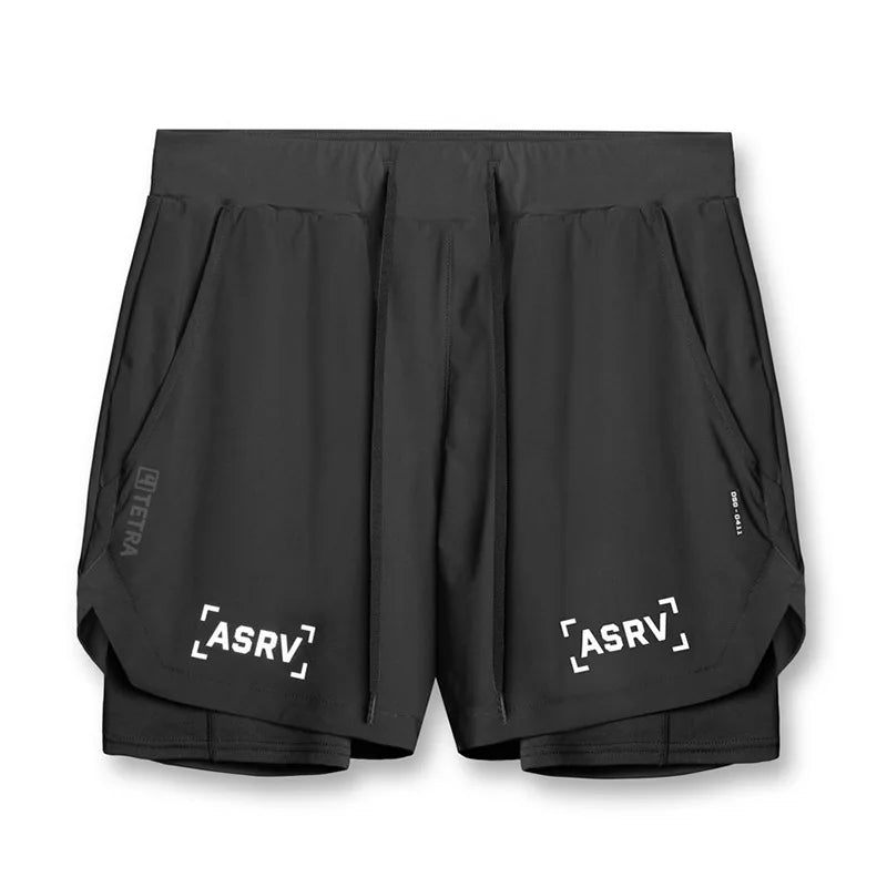ASRV Mens Quick Dry 2 in 1 Double-deck gym Shorts