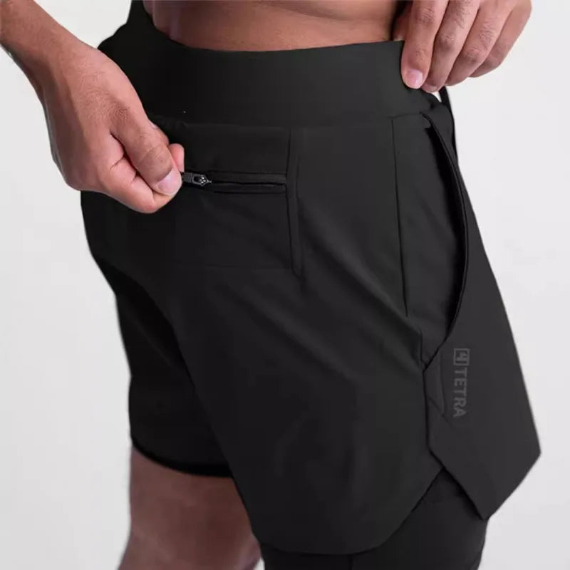ASRV Mens Quick Dry 2 in 1 Double-deck gym Shorts