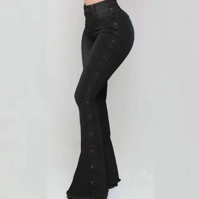 Women High Waist Stretch Denim Flare Pants