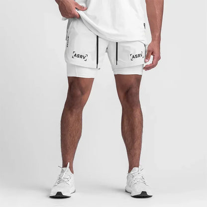 ASRV Mens Quick Dry 2 in 1 Double-deck gym Shorts