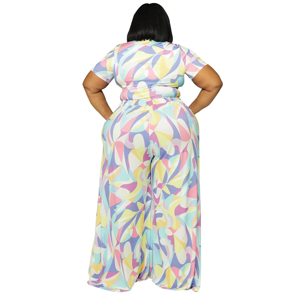XL-4XL Plus Size Pant Suits 2022 Summer Women Clothing Printing Straps Short Sleeve Crew Neck Casual Two Piece Sets Wholesale