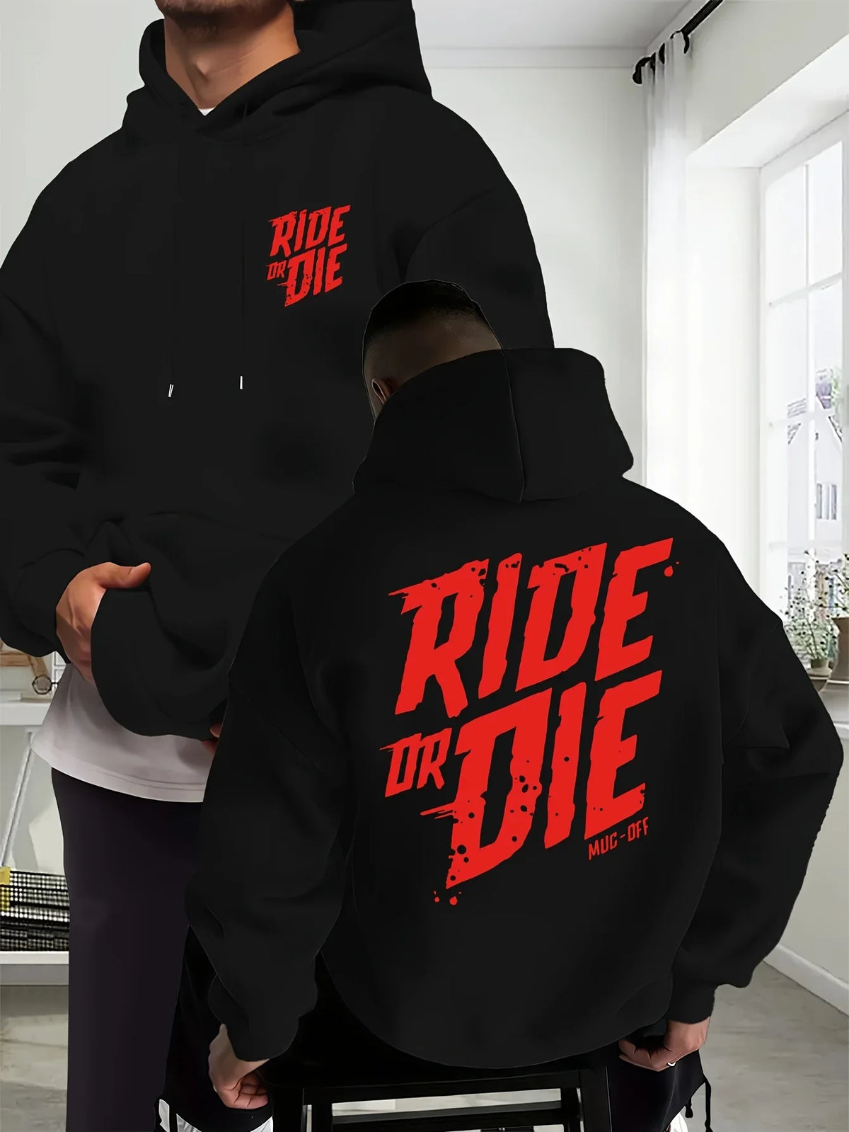 Ride Or Die Letter Graphic Men's Biker Hoodie