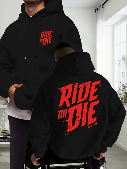 Ride Or Die Letter Graphic Men's Biker Hoodie