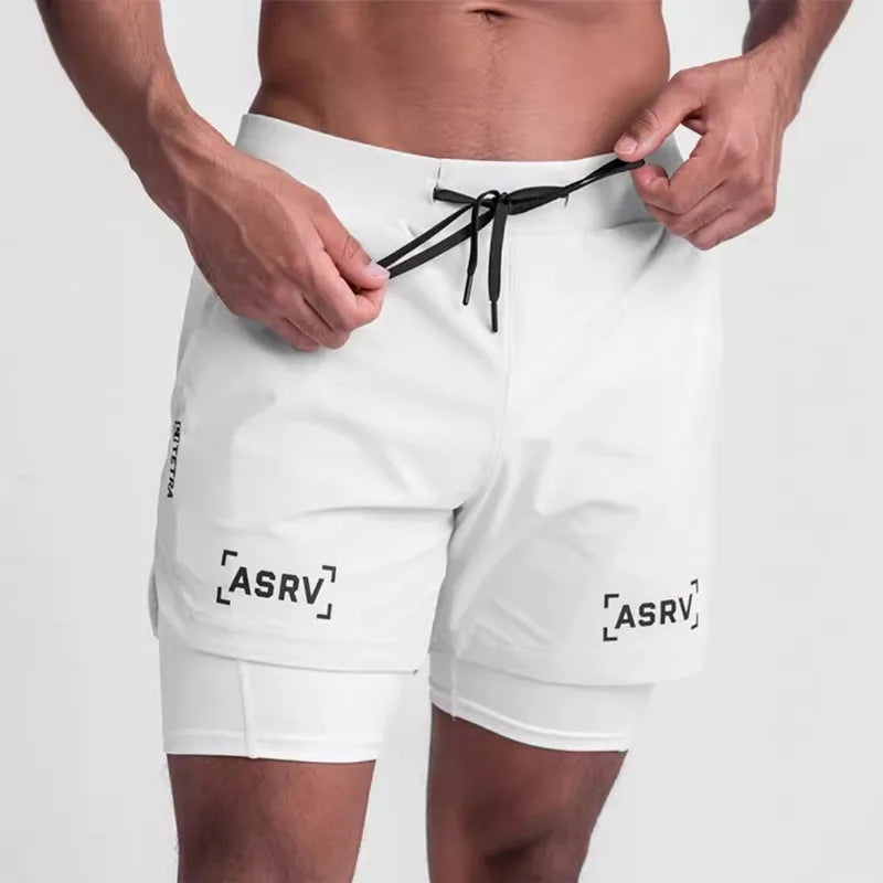 ASRV Mens Quick Dry 2 in 1 Double-deck gym Shorts