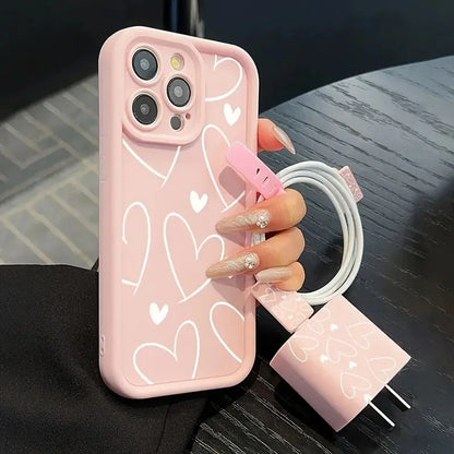 Cute Pink Love Heart Phone Cases For iPhone