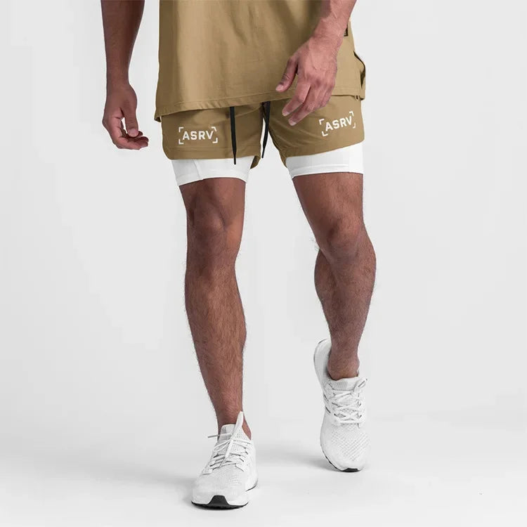 ASRV Mens Quick Dry 2 in 1 Double-deck gym Shorts