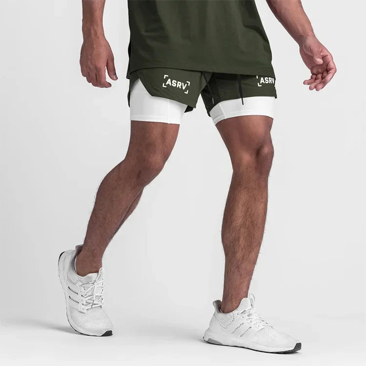 ASRV Mens Quick Dry 2 in 1 Double-deck gym Shorts