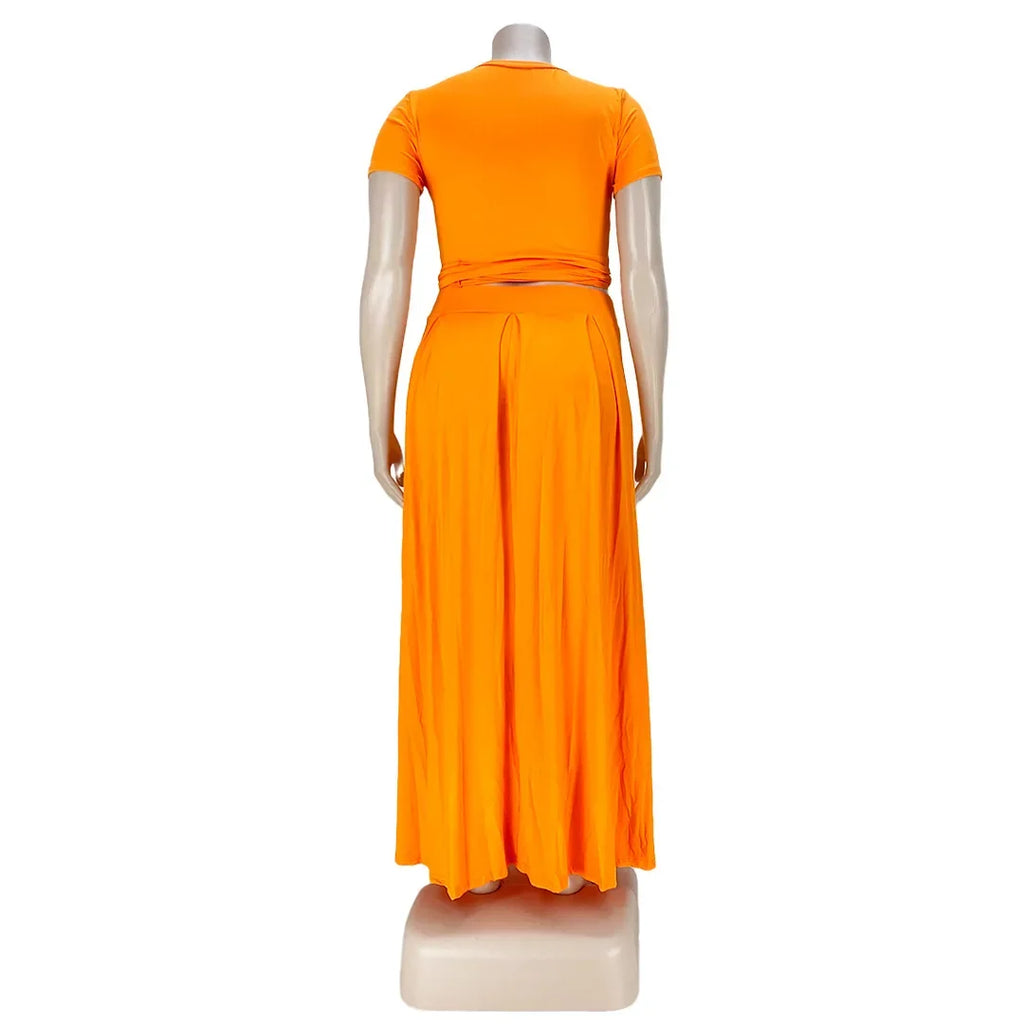 Plus Size Fashionable plus Size Women's Outfit Crossed Belted Skirt Two-Piece Set Solid Color Wide Hemline Stylish Ensemble
