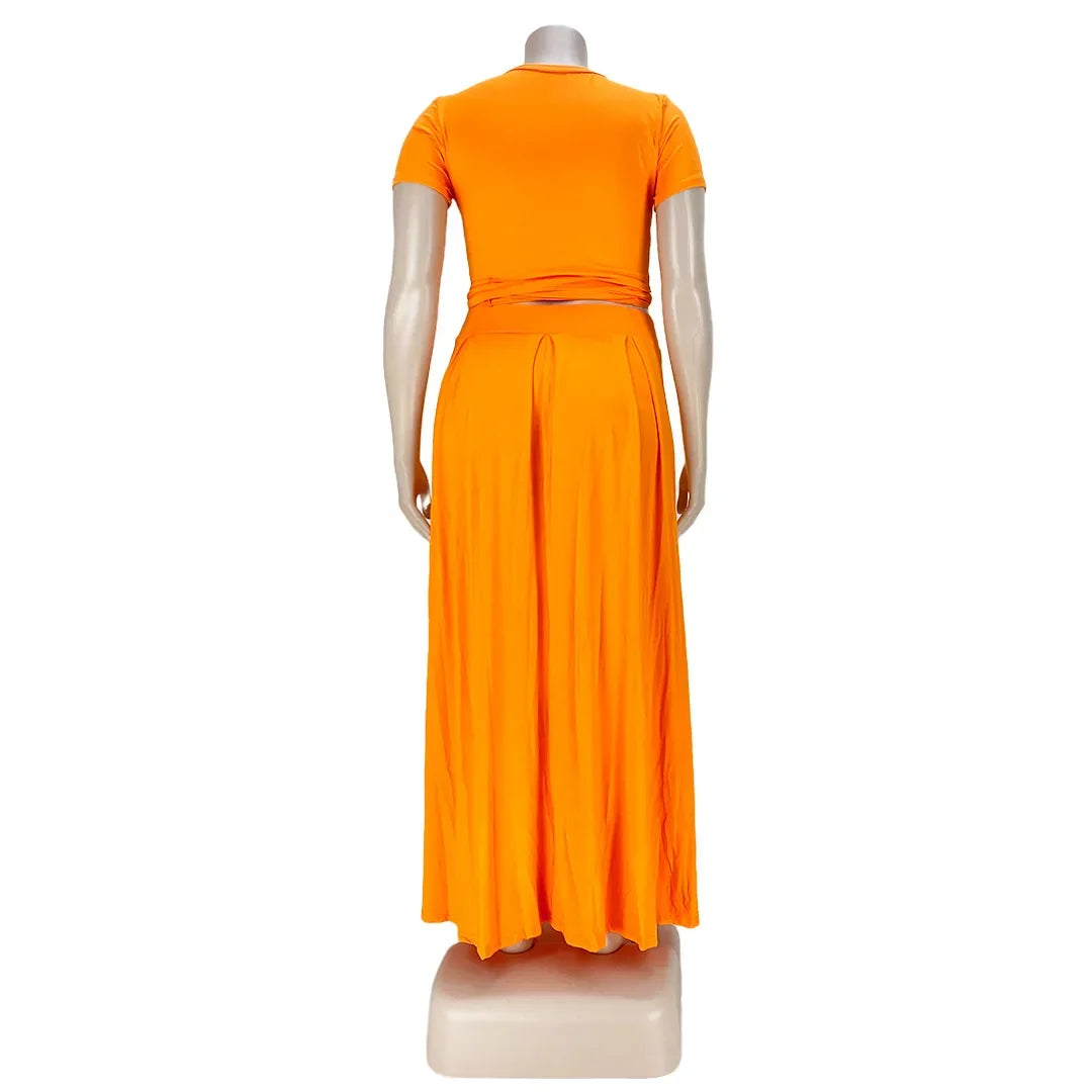 Plus Size Fashionable plus Size Women's Outfit Crossed Belted Skirt Two-Piece Set Solid Color Wide Hemline Stylish Ensemble