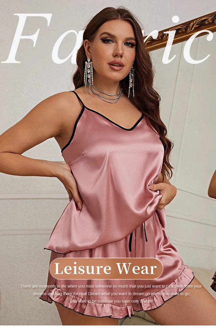 Plus Size High Waist Satin Pajama Set