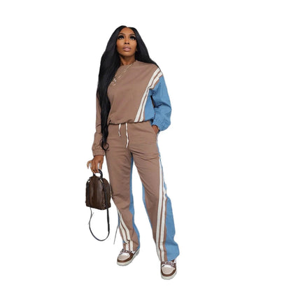 Stripe Full Sleeve Sweatshirt and Drawstring Long Pants 2 Piece Sets