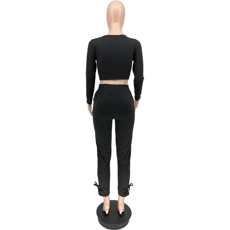 Plus Size Sexy Loose Fit Casual Two-Piece Set for plus Size Women V-Neck Pure Color Pantsuit Fashionable And Comfortable Ense...