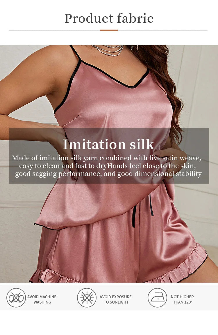 Plus Size High Waist Satin Pajama Set