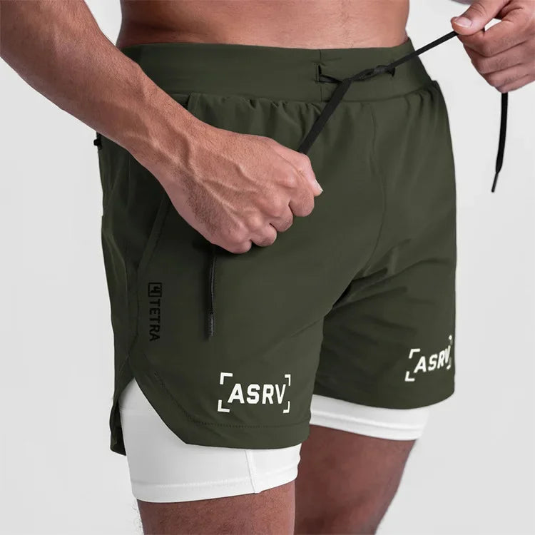 ASRV Mens Quick Dry 2 in 1 Double-deck gym Shorts
