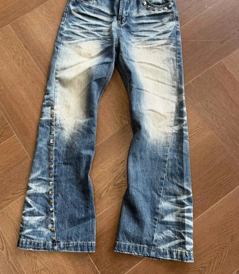 Vintage Washed Rivet Denim Jeans
