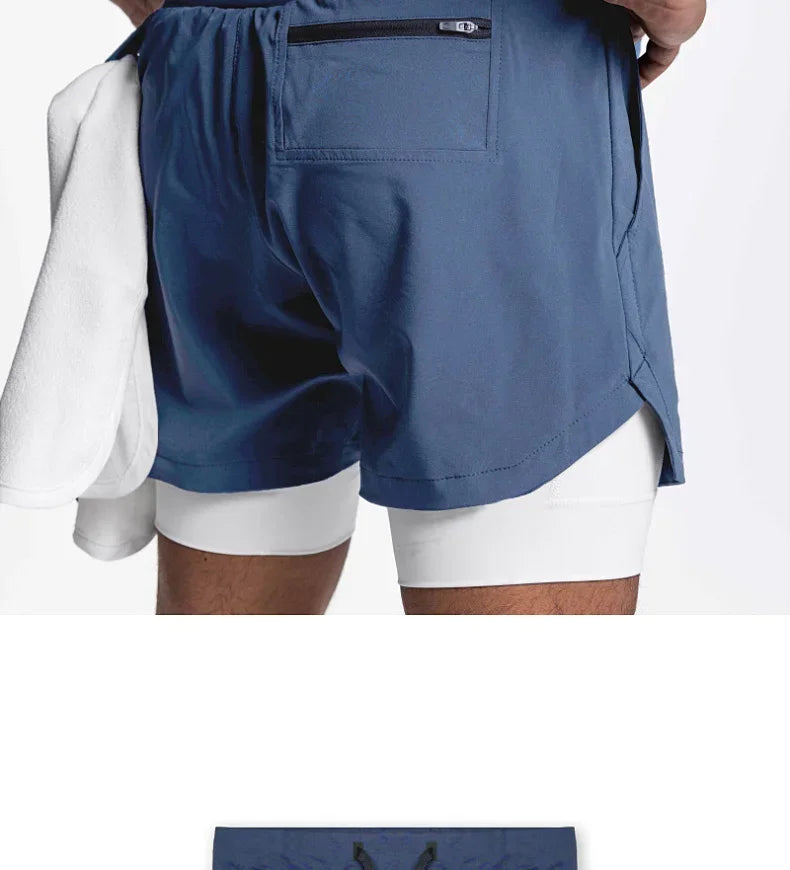 Mens Gyms Fitness 2 in 1 Quick Dry Shorts Summer Running Bodybuilding Jogging Casual Short Pants Workout Male Basketball Bottoms