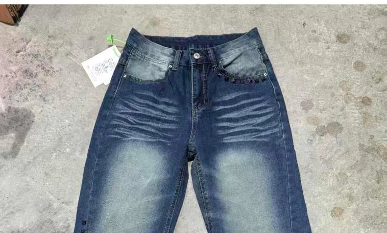 Vintage Washed Rivet Denim Jeans