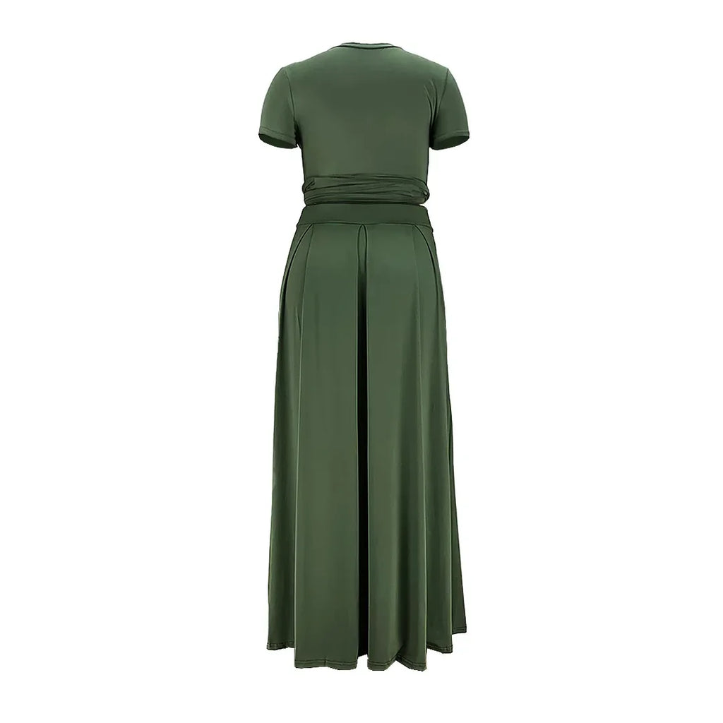 Plus Size Fashionable plus Size Women's Outfit Crossed Belted Skirt Two-Piece Set Solid Color Wide Hemline Stylish Ensemble