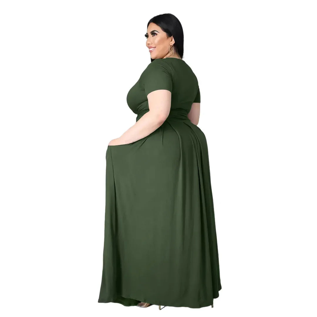 Plus Size Fashionable plus Size Women's Outfit Crossed Belted Skirt Two-Piece Set Solid Color Wide Hemline Stylish Ensemble