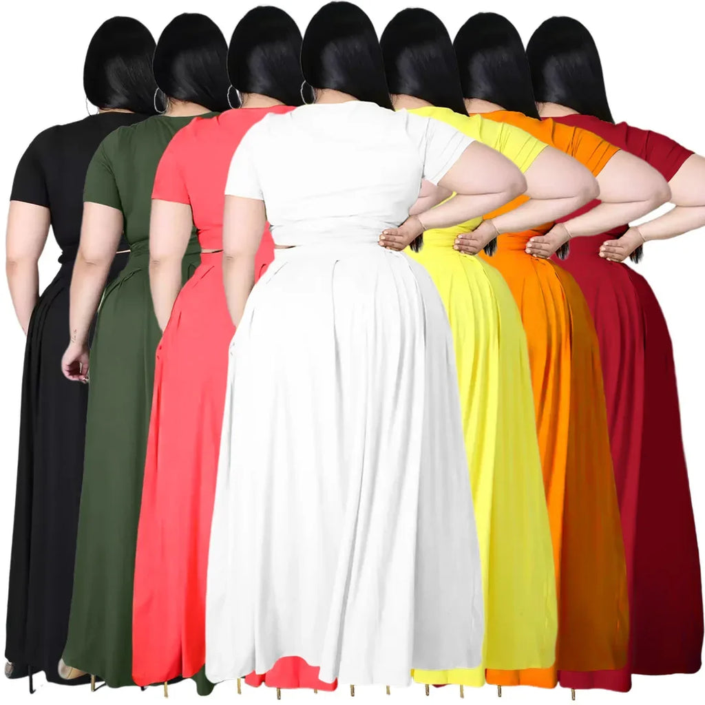 Plus Size Fashionable plus Size Women's Outfit Crossed Belted Skirt Two-Piece Set Solid Color Wide Hemline Stylish Ensemble