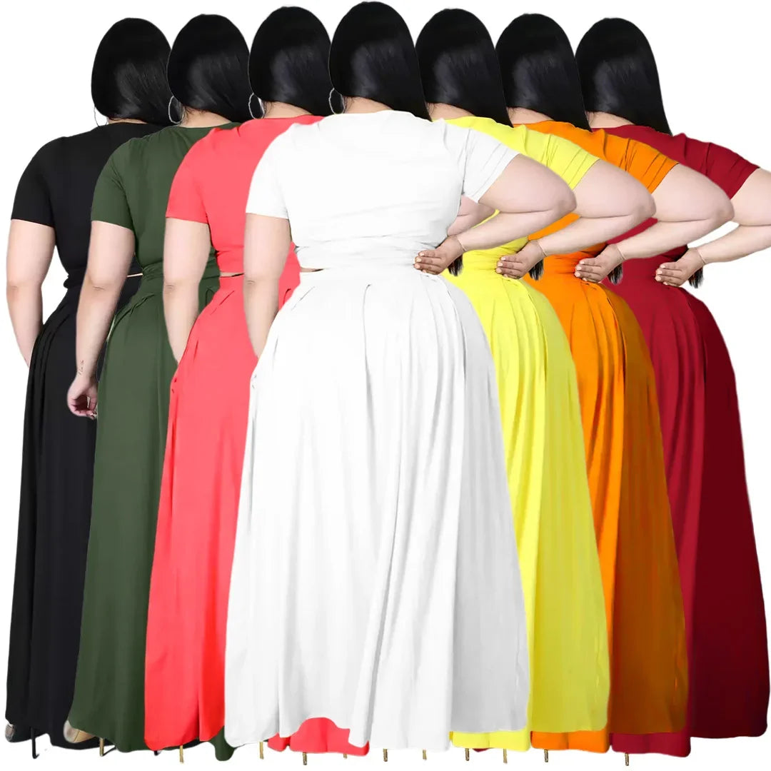 Plus Size Fashionable plus Size Women's Outfit Crossed Belted Skirt Two-Piece Set Solid Color Wide Hemline Stylish Ensemble