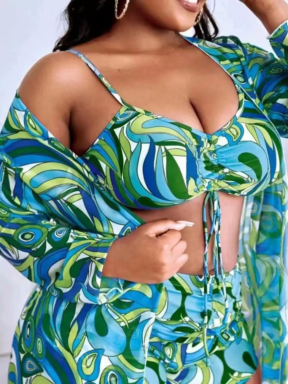 Plus Size 3 Piece Tummy Control Swimwear Bikini Sets