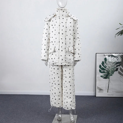 Chic Striped Hooded Puffer Coat Set